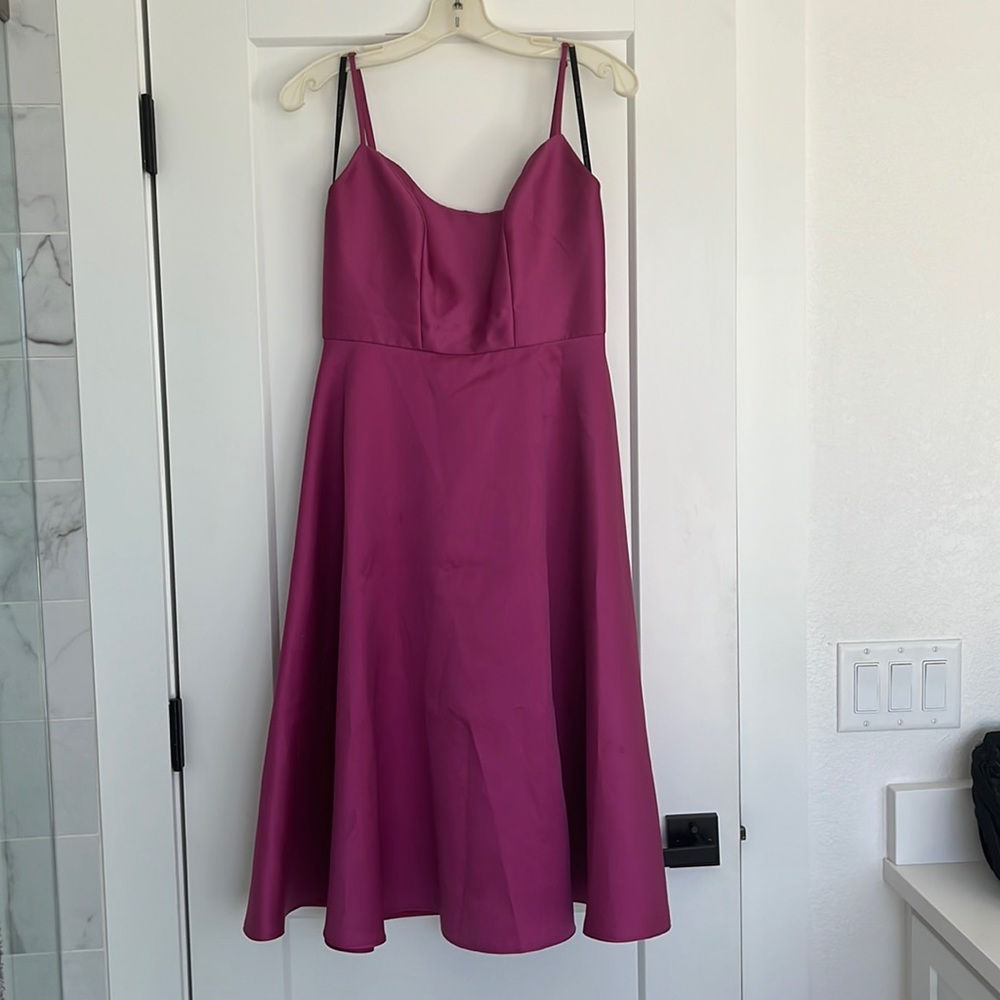 Alfred Sung Spaghetti Strap Full Skirt Satin Midi Dress inTea Rose size 6